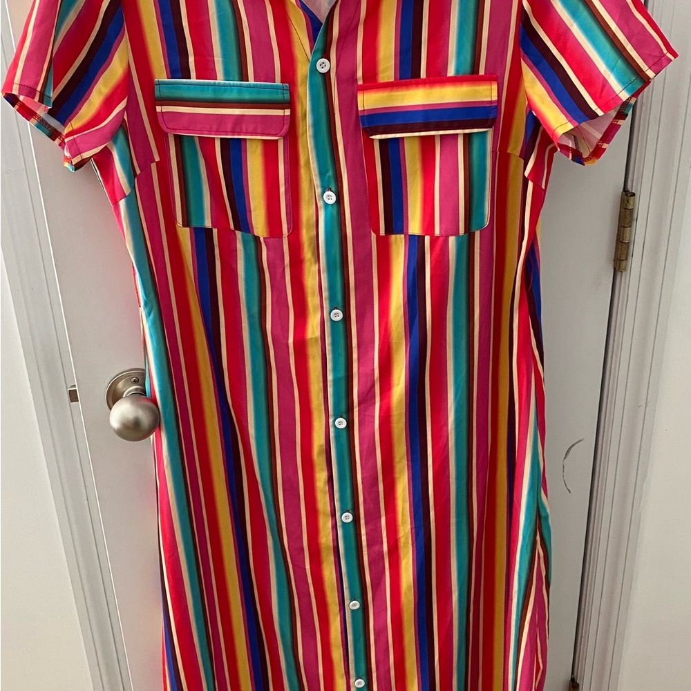 Colorful Striped Button-Up Dress